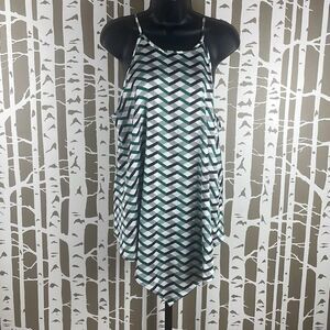 NEW Satin Geometric Print Handkerchief Hem High Neck Tank Top L
